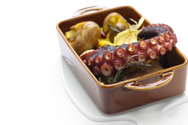Grilled octopus with potatoes, Portuguese cuisine clipart