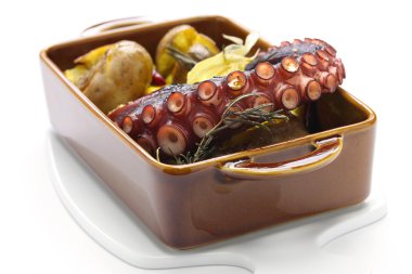 Grilled octopus with potatoes, Portuguese cuisine clipart