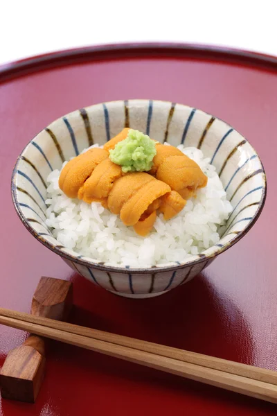 Αχινός αυγοτάραχο στο ρύζι, Ιαπωνικά τροφίμων — Φωτογραφία Αρχείου