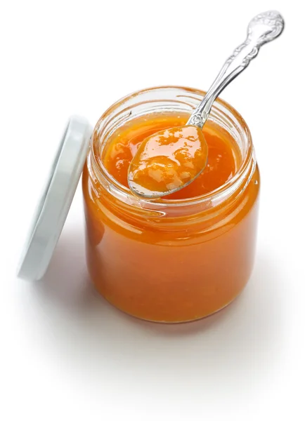 Homemade apricot jam isolated on white background — Stock fotografie