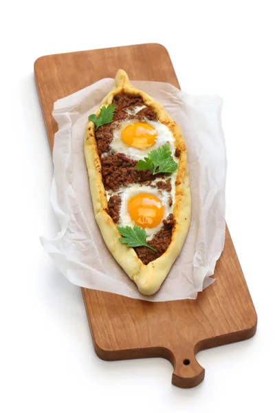 Mince meat pide, traditional turkish pizza — Stock Photo, Image