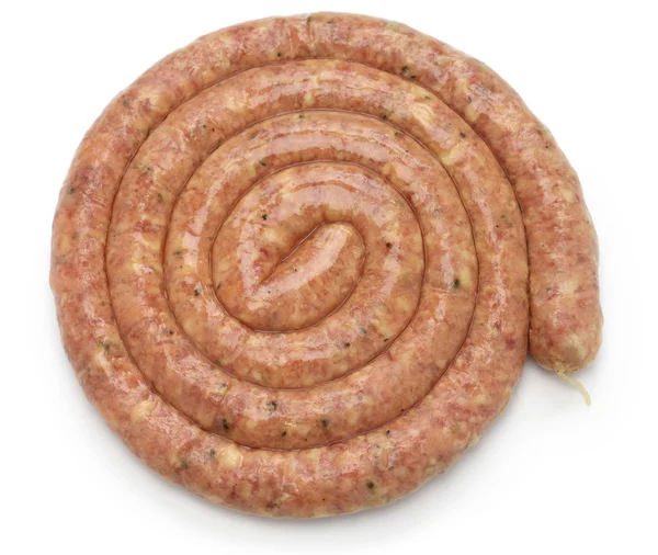 Cârnați cumberland cruzi, cârnați de porc în spirală — Fotografie, imagine de stoc