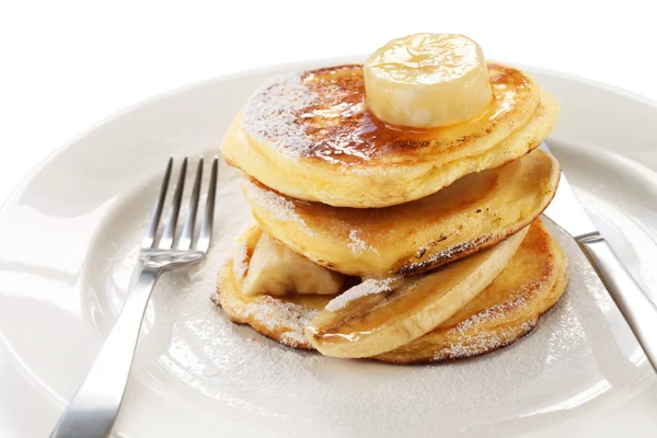 Tortitas de ricotta esponjosas con plátano — Foto de Stock