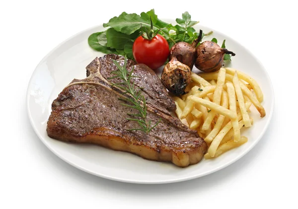 T-bone steak, porterhouse steak, bistecca alla fiorentina isoliert auf weißem Hintergrund — Stockfoto