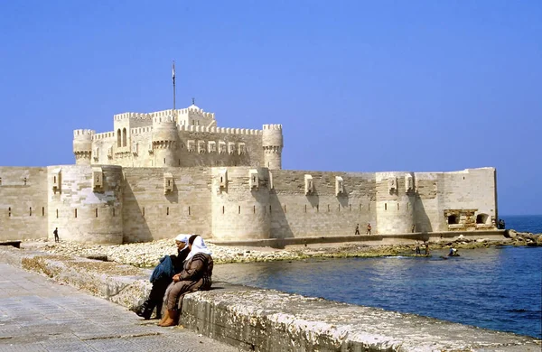 Alexandria Egipto Septiembre 2000 Vista Frontal Ciudadela Qaitbay Fuerte Qaitbay — Foto de Stock