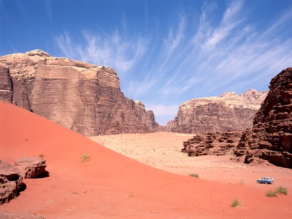 Geländewagen Der Wüste Wadi Rum Jordanien Diese Wadi Rum Wüste — Stockfoto