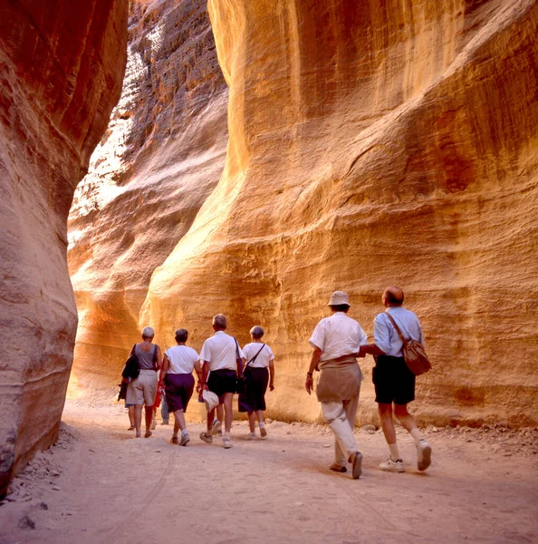 Petra Giordania Settembre 2000 Siq Stretta Fessura Canyon Che Serve — Foto Stock