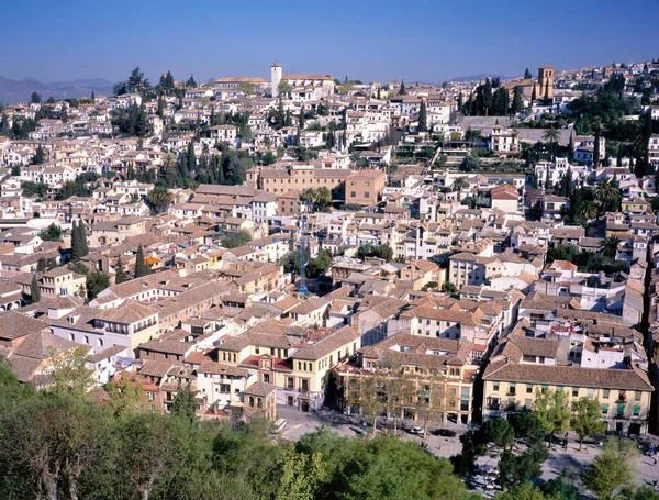 Pohled Albaicin Granadě Věží Alhambra Andalusie Španělsko — Stock fotografie