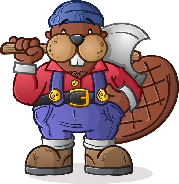 Beaver Lumberjack Personagem dos desenhos animados — Vetor de Stock