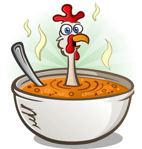 Personaje de dibujos animados de sopa de pollo — Vector de stock