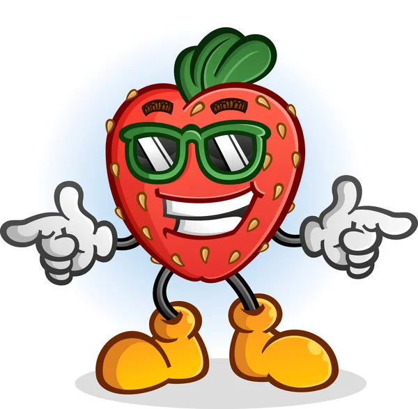 Caractère de bande dessinée fraise avec attitude portant des lunettes de soleil — Image vectorielle