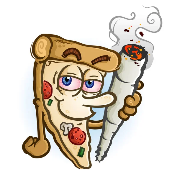 Una Rebanada Deliciosa Caliente Del Carácter Historieta Pizza Que Sostiene — Vector de stock