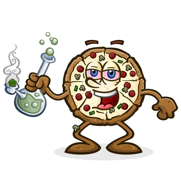 Personnage Dessin Animé Pizza Lapidé Soufflant Fumée Marijuana Grand Bong — Image vectorielle