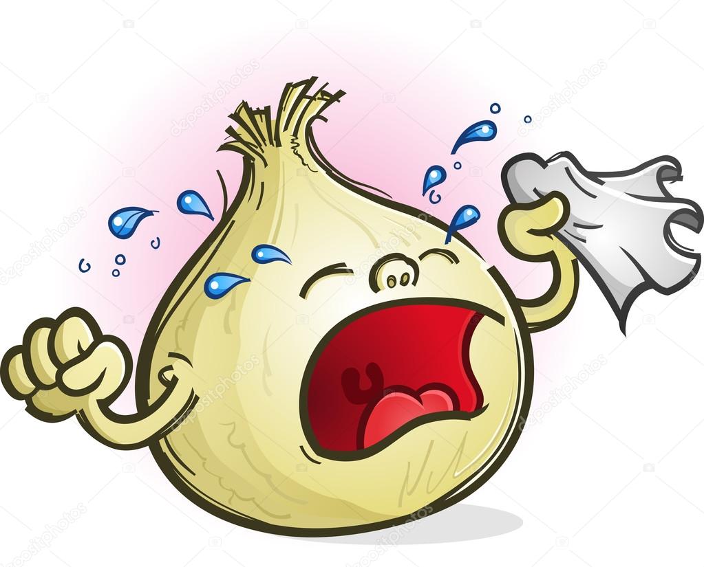 Onion Crying with Handkerchief Cartoon Character
