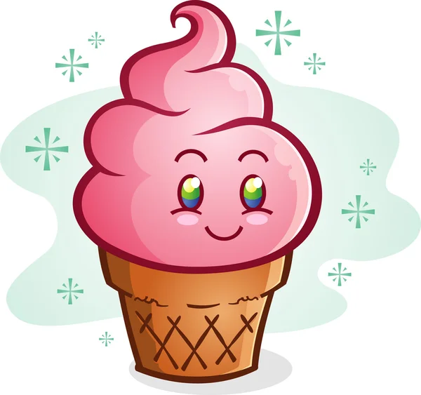 Rosa helado cono de dibujos animados — Vector de stock