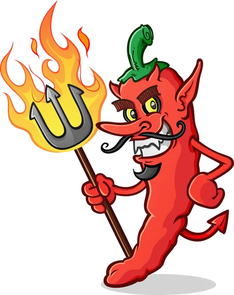 Scharfe Chili Pepper Teufel Cartoon-Figur — Stockvektor
