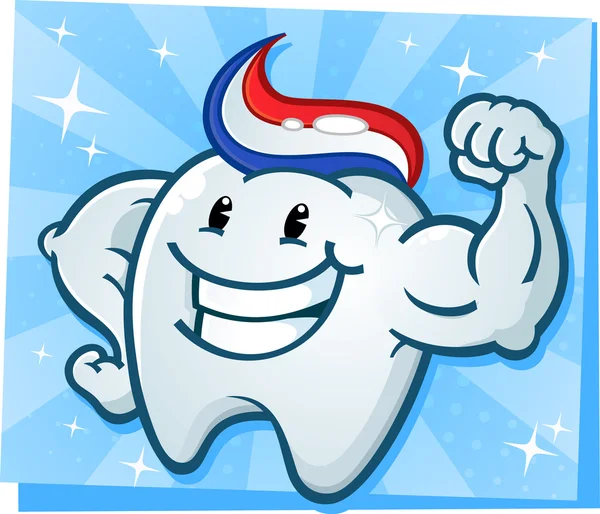强壮的牙齿弯曲肌肉卡通人物 — 图库矢量图片