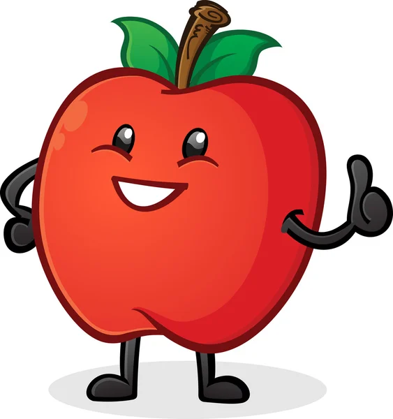 Manzana pulgares encima del personaje de dibujos animados — Vector de stock