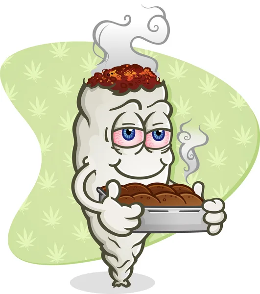 Marijuana Joint Cartoon Character con Brownies vaso — Vettoriale Stock