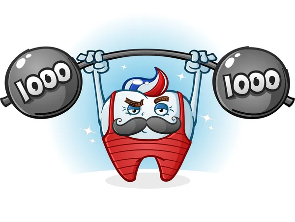 Tooth Retro Body Builder Cartoon Character with Musache — стоковый вектор