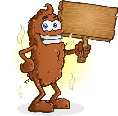 Poop Cartoon Character Standing and holding a Sign clipart