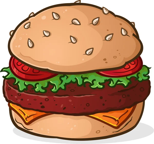 Caricatura deliciosa jugosa grande de la hamburguesa Vector De Stock