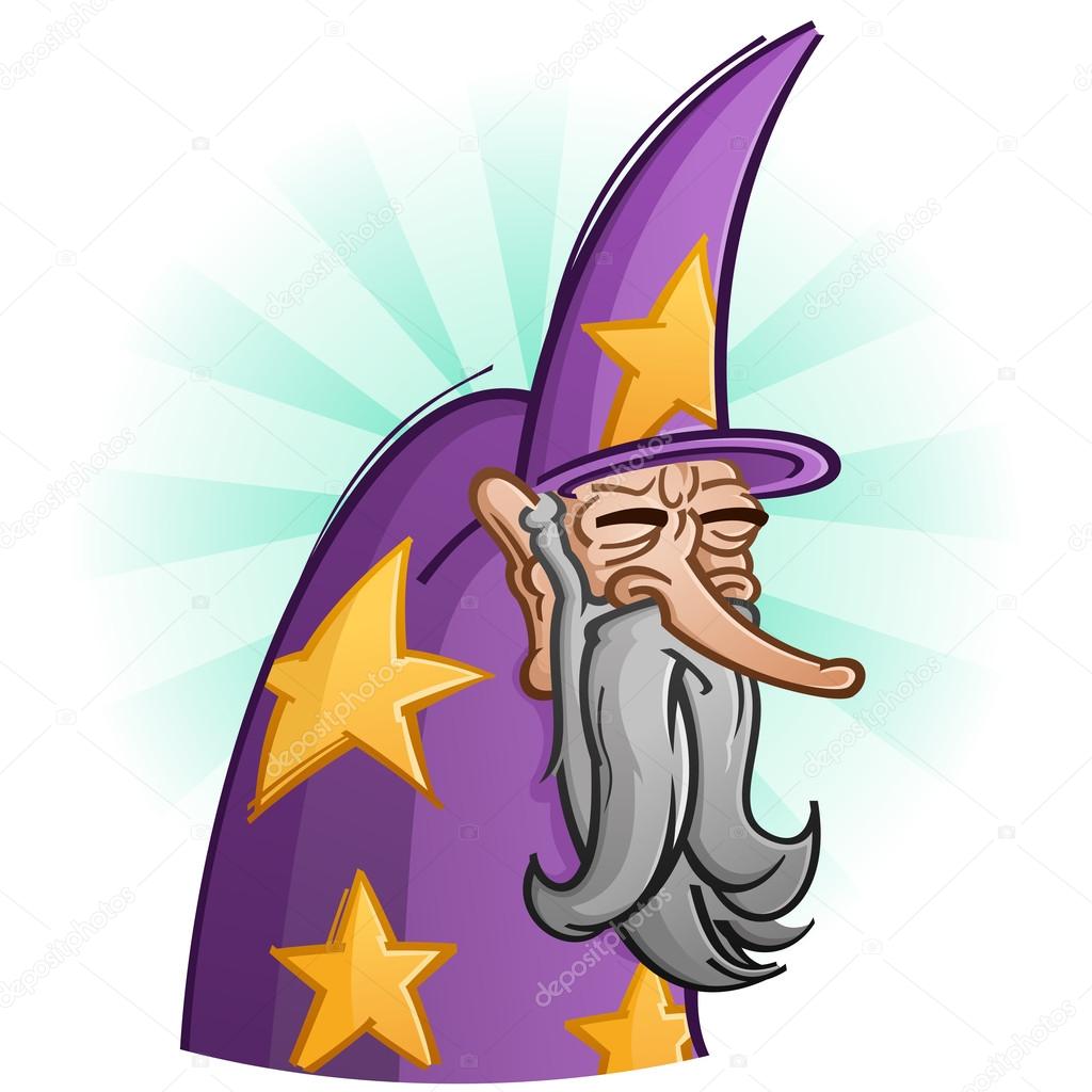 Wise Old Bearded Wizard Cartoon Character