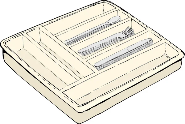Tablett mit Löffeln, Gabeln und Messern — Stockvektor