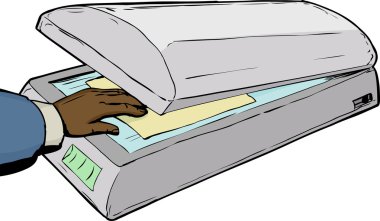 Hand placing paper in scanner clipart