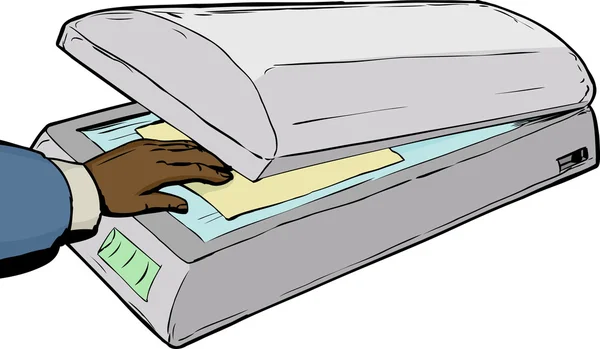 Hand plaatsen van papier in de scanner — Stockvector