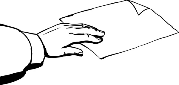 Esquema de la mano tomando papel sobre fondo blanco — Archivo Imágenes Vectoriales