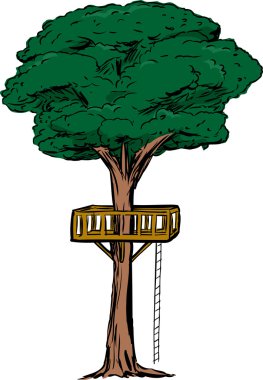 Isolated Tree with Treehouse Ladder clipart