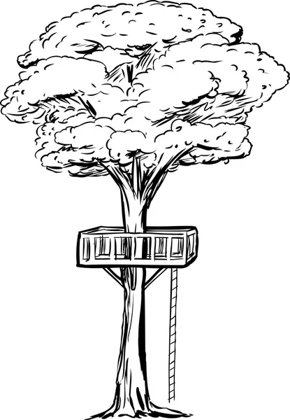 Przedstawił Treehouse pokładu w drzewo — Wektor stockowy