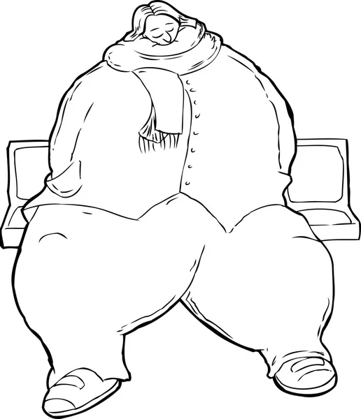 Kontur tecknad av feta kvinna sitter på buss stolen — Stock vektor