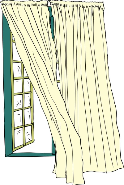 Abrir ventana y soplar cortinas — Vector de stock