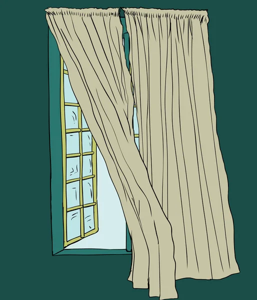 Vorhänge wehen in der Nähe geöffneter Fenster — Stockvektor