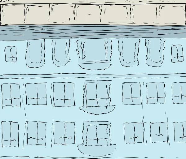 ภาพสะท้อนของแมนชั่นในทะเลสาบ — ภาพเวกเตอร์สต็อก