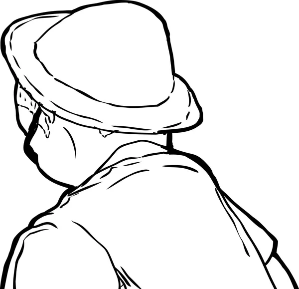 Esquema del hombre con sombrero mirando hacia otro lado — Vector de stock