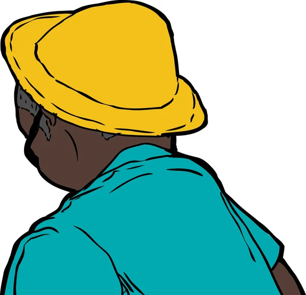 Negro hombre en amarillo sombrero de dibujos animados — Vector de stock