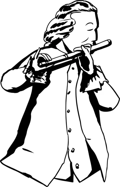 Esquema del hombre del siglo XVIII tocando la flauta — Archivo Imágenes Vectoriales