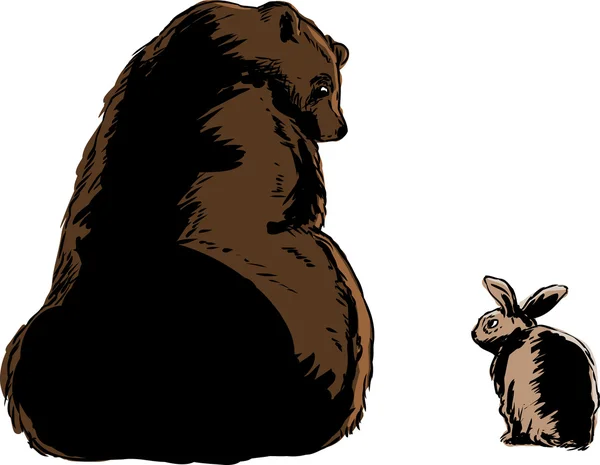 Stor brun Björn och lilla kanin — Stock vektor
