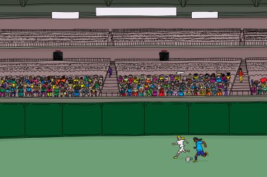 Futbol oyuncuları ve çeşitli kalabalık stadyum