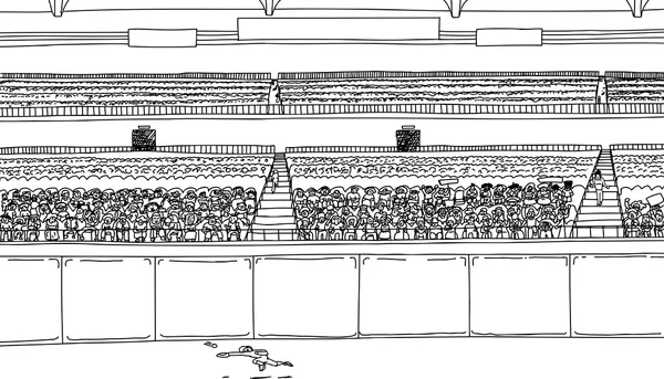 Esquema de dibujo del jardinero corriendo para la pelota en el estadio — Archivo Imágenes Vectoriales