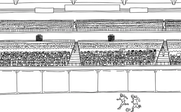 Jugadores de fútbol y gran multitud en el estadio — Vector de stock