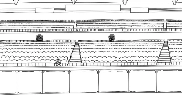 Desenho de contorno de um ventilador no estádio vazio — Vetor de Stock