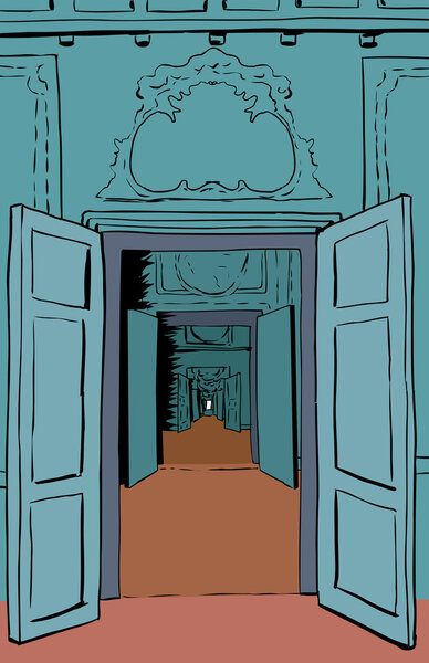 Несколько дверей и залов во дворце
