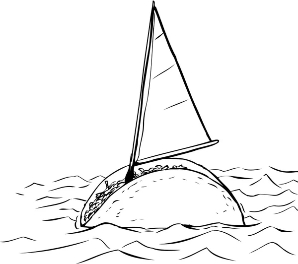 Flutuante Taco Sailboat Cartoon — Vetor de Stock