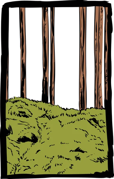 Trilha de floresta musgosa com fundo branco — Vetor de Stock