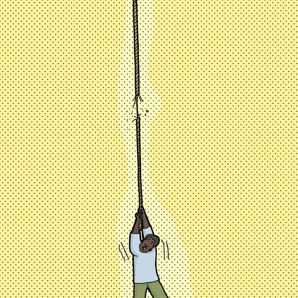 Людина тримає зламану мотузку — стоковий вектор