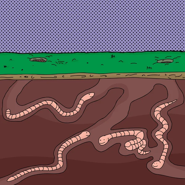 Group of Worms Tunneling — Stock Illustration Group of Worms Tunneling Stock Illustration